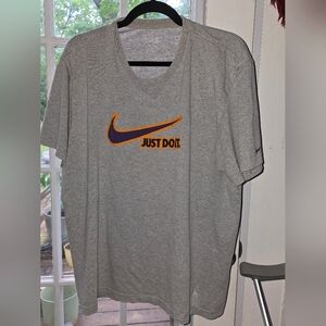 Nike Gray "Just Do It" Tee | XL | Purple & Orange Swoosh | Flawed